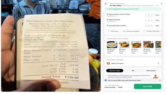Swiggy vs Restaurant bill Hyderabad post sparks debate on online food prices