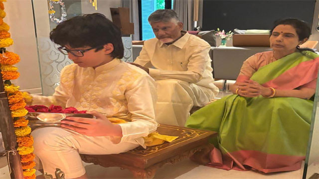 CM Chandrababu performs prayers with family and prays for state development to remove obstacles