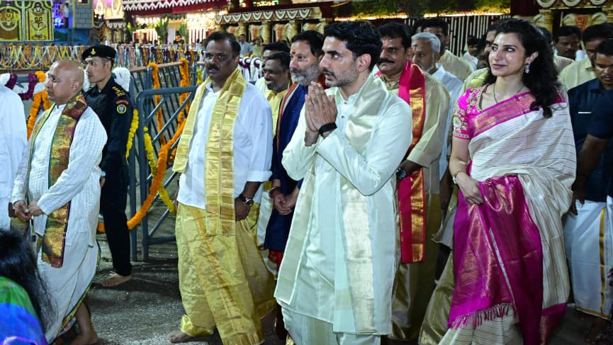 Nara Lokesh attends Tirumala Srivari Brahmotsavam with family see photos