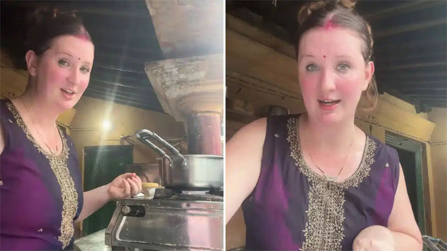 American daughter-in-law cooking on wood stove and washing clothes by hand viral video