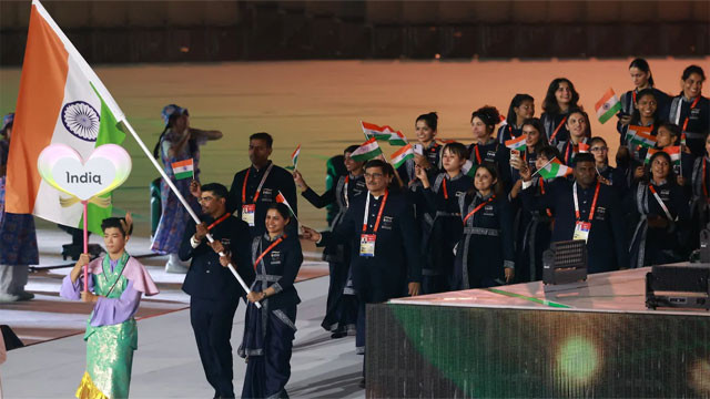 Grand opening of Asian Games Pawan Sehrawat and Manu Bhaker as Indian flag bearers