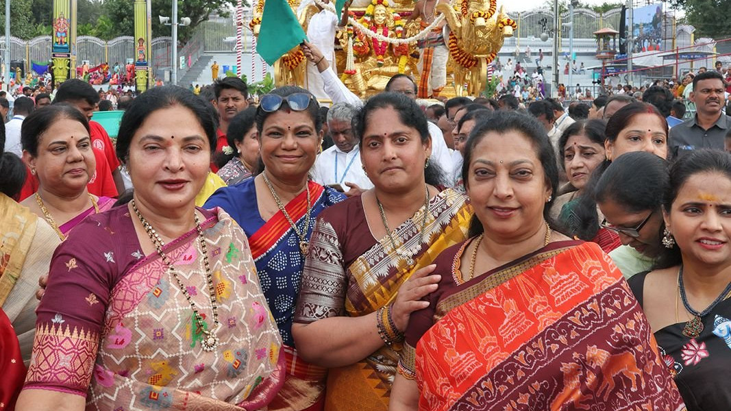 Vasundhara Devi pulls the chariot during Srivari Brahmotsavam