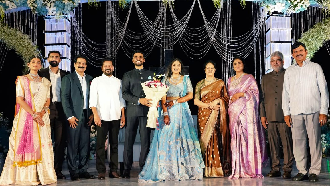 YS Sharmila daughter engagement held grandly in Hyderabad CM Revanth Reddy attends