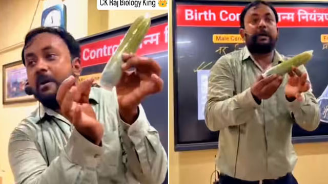 Condom lessons in class experiment with cucumber Bihar teacher video viral