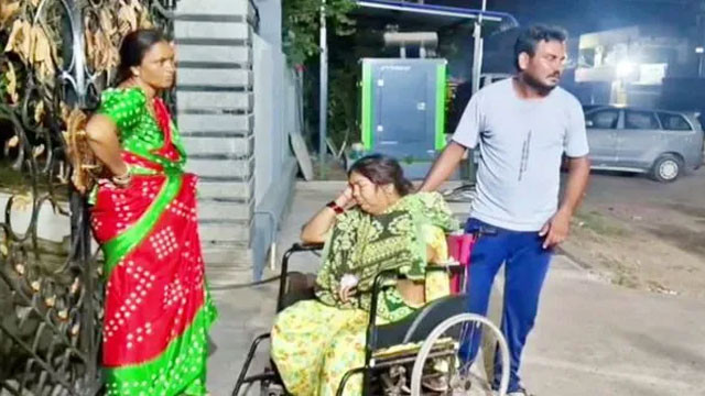 Hospital negligence Son protests in front of MLA house by pushing mother in a wheelchair