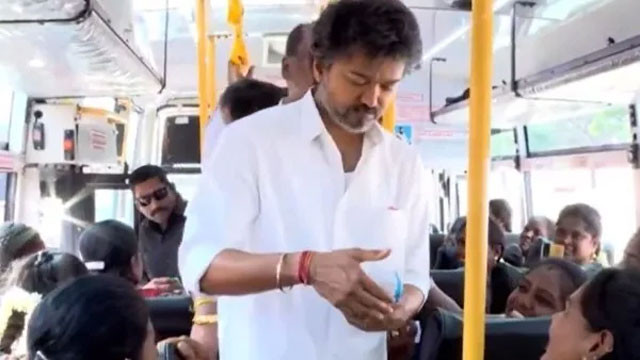 CM Vijay acts as conductor distributes free tickets to women in bus video goes viral