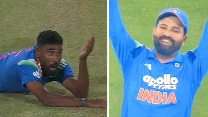 Mohammed Siraj narrowly escapes injury Rohit Sharma reaction goes viral