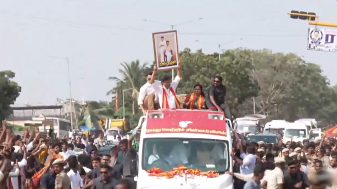 Vijay promotes son Jason Sanjay debut film Sigma during political roadshow
