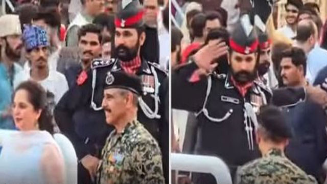 Indian Army Officer wife takes photo with Pakistan soldier rare scene at Wagah