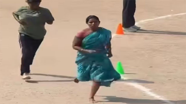 Kavita Kumari runs 1600 meters in saree and barefoot for Home Guard job