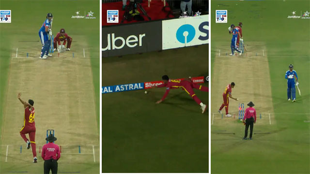 Tilak Varma strangely run out after thinking it was a boundary see video
