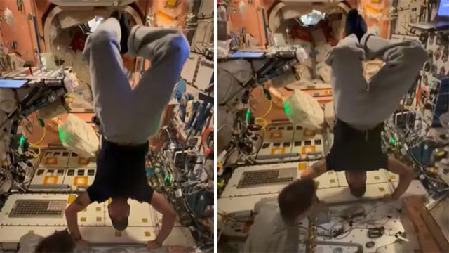 Anil Menon performs headstand in space and explains importance of exercise