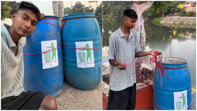 Cleaning the river but the dustbin was stolen where is the social awareness