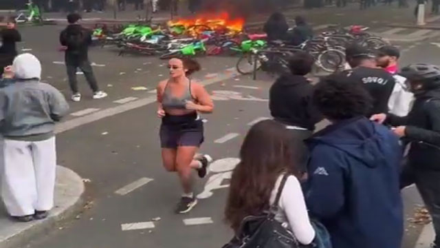 France Protests Woman Jogging Viral Video Amidst Riots