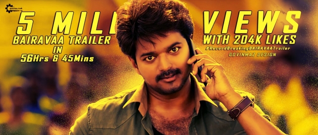 Vijay's Bairavaa Trailer creates All Time South Indian Record