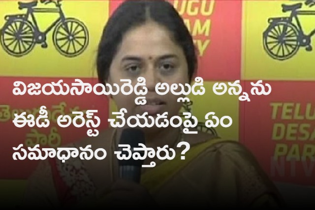 What answer will the YCP leaders give on the EDs arrest of Vijayasai Reddys son in law asks Panchumarthi Anuradha