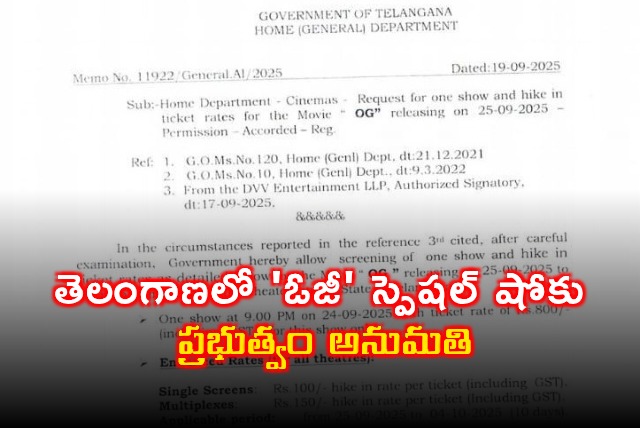 Pawan Kalyan OG Special Show Allowed in Telangana Ticket Price Details