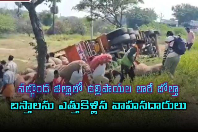 Nalgonda Onion Lorry Overturns Locals Loot Sacks