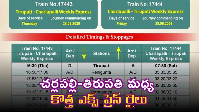 Charlapalli Tirupati Express Train Starts Between Charlapalli and Tirupati