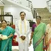 Sisters tie rakhis to Telangana CM