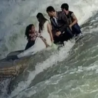couple stuck at waterfalls