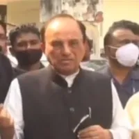Subramanian Swamy talks to media in Tirupati