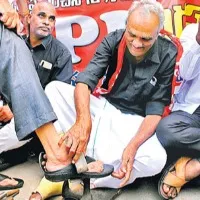 CPI Narayana polish Chappals against govt decision on GST on Chappals