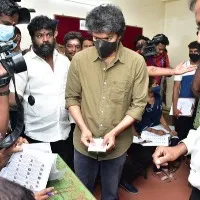 Tamil hero Vijay apologizes voters at Neelangarai poling booth in Chennai