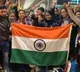 Students in Ukraine use three colour sprays to make indian flg