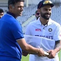 Virat Kohli felicitated with a special cap by India coach Rahul Dravid
