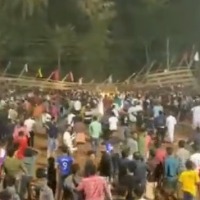 Temporary gallery collapsed during a football match in Poongod at Malappuram yesterday 