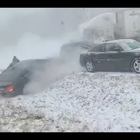 50 to 60 vehicles piled up as accident involved in near zero visibility due to Snow