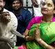 Monkey accompanied AP minister Usha Sri Charan at Kasapuram Anjaneya Swamy temple