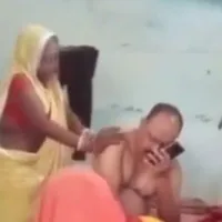 Police officer gets a massage by a woman