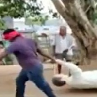 AP: Jana Sena supporter pulls down YSR statue, drags on road; thrashed