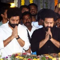 Jr NTR and Kalyan Ram paying tributes at NTR Ghat