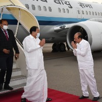 Press Photos- Vice President of India Venkaiah Naidu seen receiving by Mohd. Mahmood Ali, Minister for Home