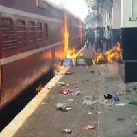 Agnipath protesters set afire train at Secunderabad station