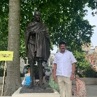 Telangana minister Talasani Srinivas Yadav staged protest at Ganhi statue in London