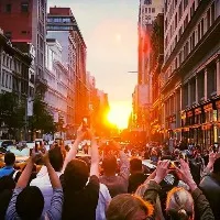 Huge traffic jam in New York roads due to beautiful sunset