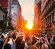 Huge traffic jam in New York roads due to beautiful sunset
