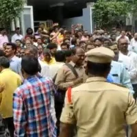 Cine Labor protests at Film Federation office in Hyderabad