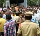 Cine Labor protests at Film Federation office in Hyderabad