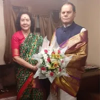 J Geeta Reddy greets senior leader T Subbiram Reddy