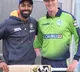 Hardika Panda presents his bat to Irish young cricketer Harry Tector