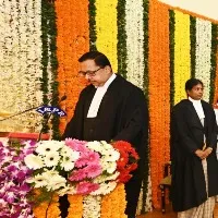 CM KCR present at the swearing in ceremony of CJ Justice Bhuyan at rajbhavan