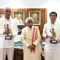 haryana governor Bandaru Dattatreya honoured Harish Rao and Buggana Rajendranath Reddy