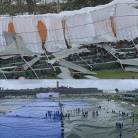 Stand collapses in heavy rain at Galle Stadium