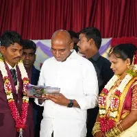 bsp telangana chief rs praveen kumar attends a Swaero marriage in Jedcharla