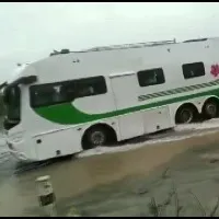 natikonal media focussed on a bus which kcr travelled in flood effected areas
